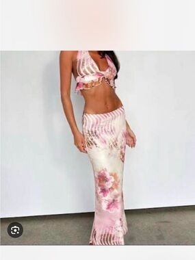 Floral Pink & Cream Maxi Skirt